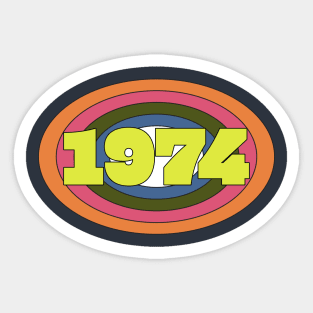 Yellow Year 1974 Rainbow Ellipse Vintage Typography Sticker